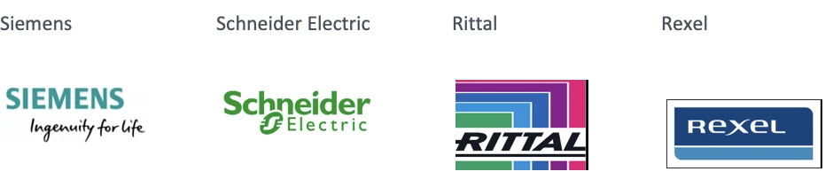 Logos des partenaires : Siemens, Schneider Electric, Rittal et Rexel